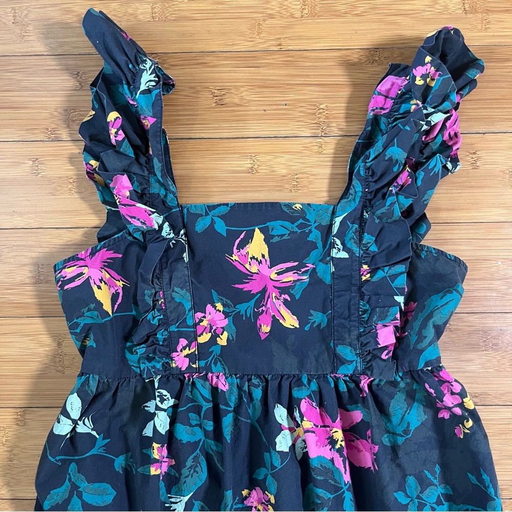 The Drop Navy Jewel Tone Poplin Cotton Floral Ruffle Square Neck Maxi Dress - Picture 5 of 14